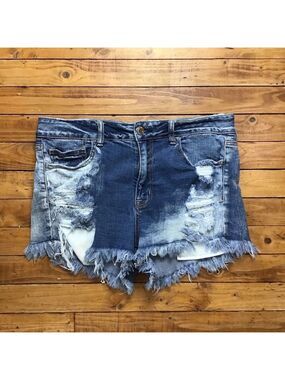 Aeo high rise shortie ripped acid wash distressed jeans shorts size 14